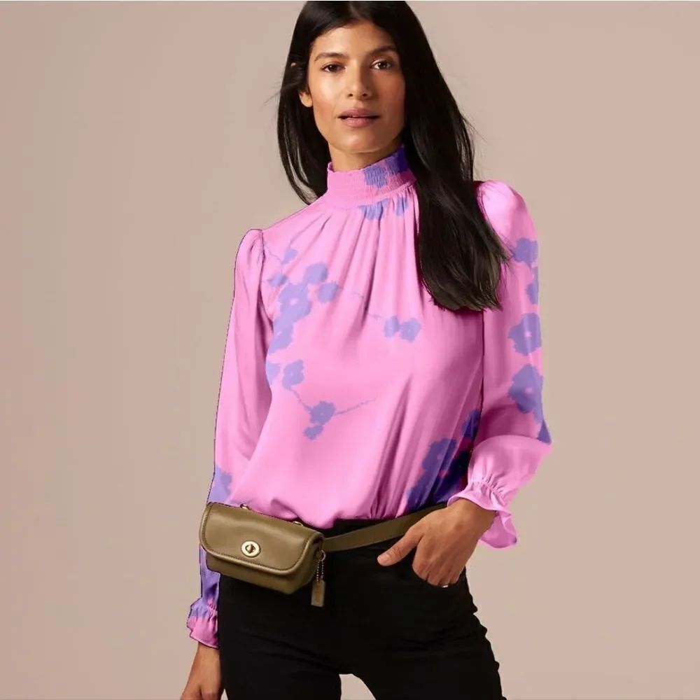 Tucker Stella Top Love Duet Taffy Lilac in Crepe de Chine Silk Blouse Mock Neck